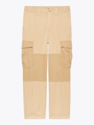 pantalon baggy aiden ripstop à poches cargo beige pour hommes tommy jeans