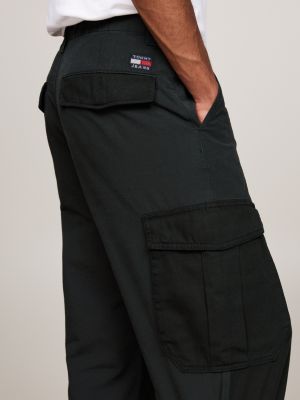 pantaloni cargo aiden baggy fit in ripstop nero da uomini tommy jeans