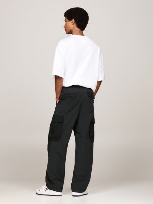 pantaloni cargo aiden baggy fit in ripstop nero da uomini tommy jeans