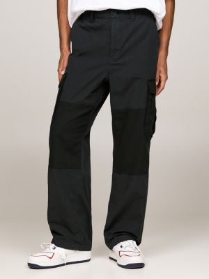 black aiden ripstop cargo pocket baggy trousers for men tommy jeans