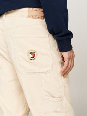 pantaloni carpenter stile skater in velluto a coste beige da uomini tommy jeans