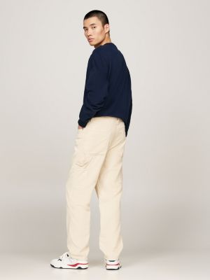 pantaloni carpenter stile skater in velluto a coste beige da uomini tommy jeans