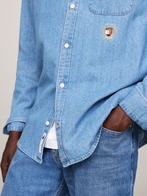 blue embroidery regular denim shirt for men tommy jeans