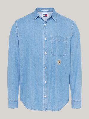 blue embroidery regular denim shirt for men tommy jeans