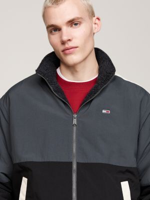 grey reversible fleece packable hood jacket for men tommy jeans