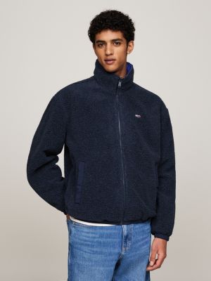 blue reversible fleece packable hood jacket for men tommy jeans