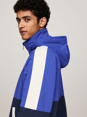 blue reversible fleece packable hood jacket for men tommy jeans