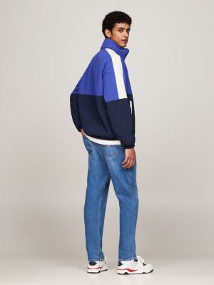 blauw reversible fleece jack met verborgen capuchon voor heren - tommy jeans