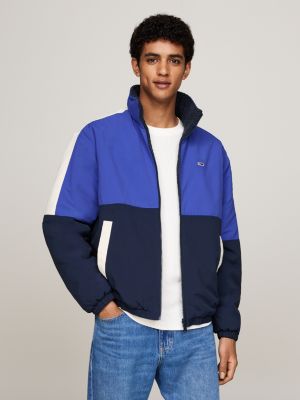 blue reversible fleece packable hood jacket for men tommy jeans