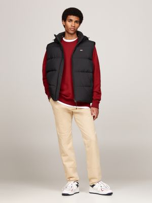 black down hooded zip-thru vest for men tommy jeans