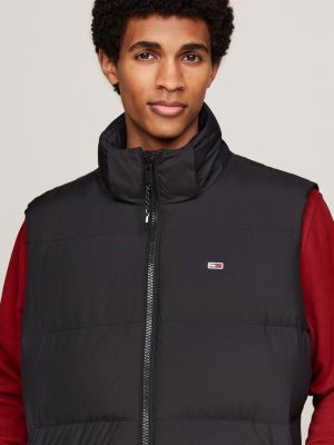 black down hooded zip-thru vest for men tommy jeans