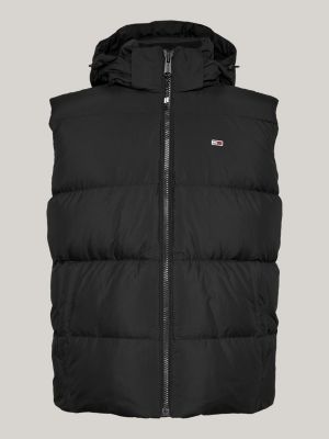 black down hooded zip-thru vest for men tommy jeans