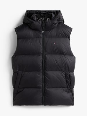 schwarz relaxed fit daunenweste mit kapuze für herren - tommy jeans