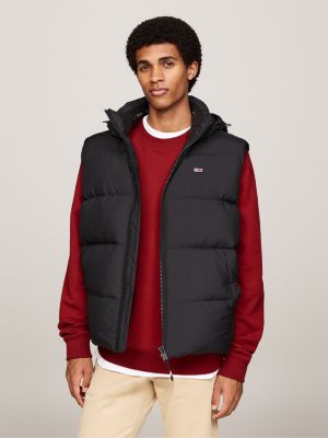 black down hooded zip-thru vest for men tommy jeans