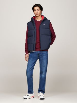 blue down hooded zip-thru vest for men tommy jeans