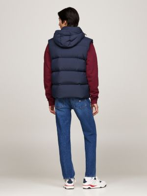 blue down hooded zip-thru vest for men tommy jeans