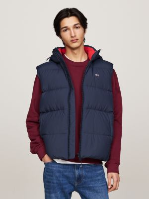 blue down hooded zip-thru vest for men tommy jeans