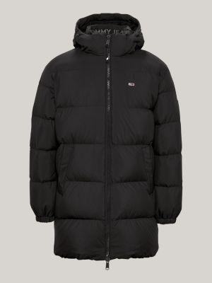 black down hooded casual puffer jacket for men tommy jeans