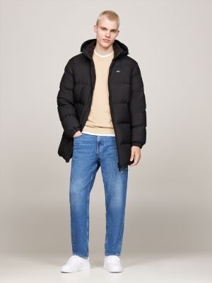 black down hooded casual puffer jacket for men tommy jeans