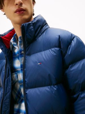 blue down hooded casual puffer jacket for men tommy jeans