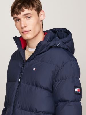 blue down hooded casual puffer jacket for men tommy jeans