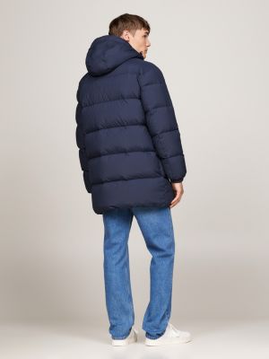 blue down hooded casual puffer jacket for men tommy jeans