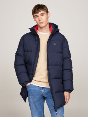 blue down hooded casual puffer jacket for men tommy jeans