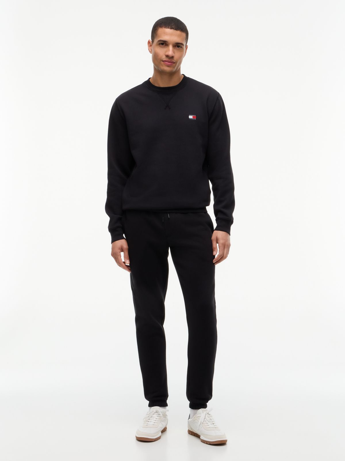 Tommy Flag Slim Fleece Drawstring Joggers — Black