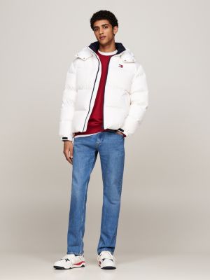 weiß alaska puffer-jacke mit flag-badge für herren - tommy jeans