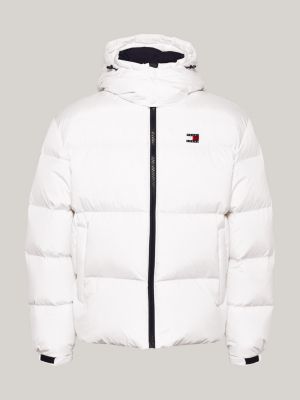 weiß alaska puffer-jacke mit flag-badge für herren - tommy jeans