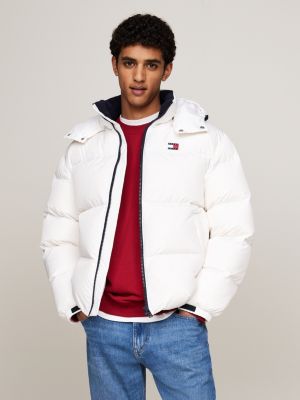 weiß alaska puffer-jacke mit flag-badge für herren - tommy jeans