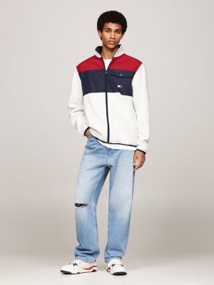 grey colour-blocked fleece relaxed sweatshirt for men tommy jeans