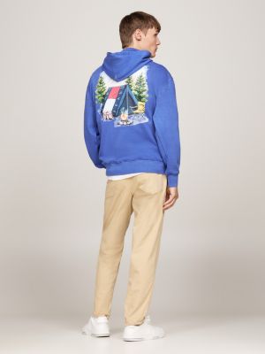 sudadera con capucha y estampado gráfico azul de hombres tommy jeans
