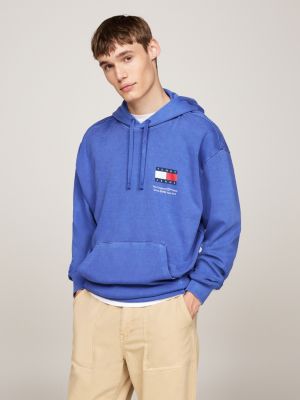 blue luźna bluza z kapturem z grafiką z tyłu dla mężczyźni - tommy jeans