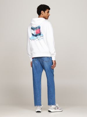 sudadera con capucha y estampado gráfico blanco de hombres tommy jeans