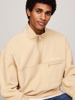 sweat décontracté en molleton zippé beige pour hommes tommy jeans