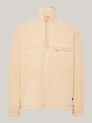 sweat décontracté en molleton zippé beige pour hommes tommy jeans