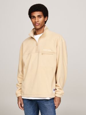 sweat décontracté en molleton zippé beige pour hommes tommy jeans