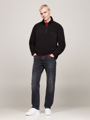 zwart relaxed fleece sweatshirt met korte rits voor heren - tommy jeans