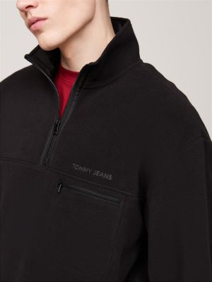 zwart relaxed fleece sweatshirt met korte rits voor heren - tommy jeans