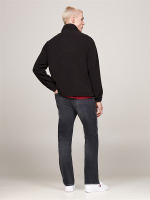 zwart relaxed fleece sweatshirt met korte rits voor heren - tommy jeans