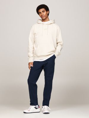 beige hoodie mit goldfarbenem signatur-logo für herren - tommy jeans