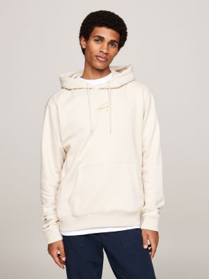 beige gold signature logo hoody for men tommy jeans