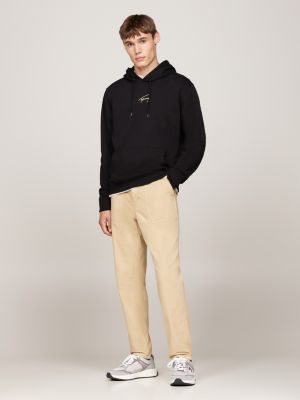 zwart hoodie met goudkleurig signature-logo voor heren - tommy jeans