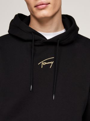 felpa con cappuccio e logo firma dorato nero da uomini tommy jeans