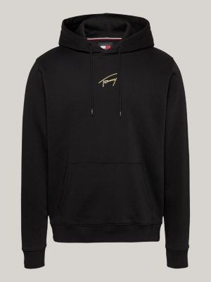 felpa con cappuccio e logo firma dorato nero da uomini tommy jeans