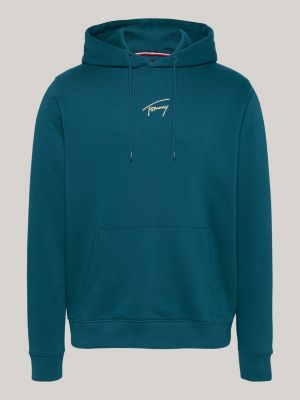 felpa con cappuccio e logo firma dorato verde da uomini tommy jeans