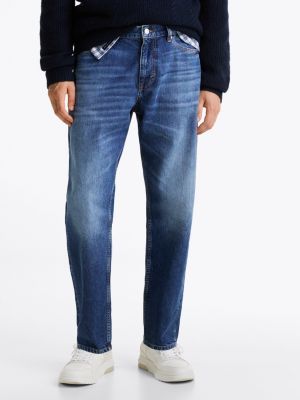 blauw tapered relaxed jeans met fading voor heren - tommy jeans