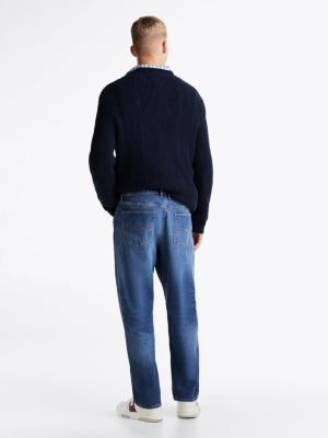 blue faded tapered leg relaxed jeans for men tommy jeans