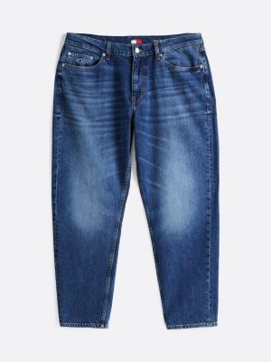 blue faded tapered leg relaxed jeans for men tommy jeans